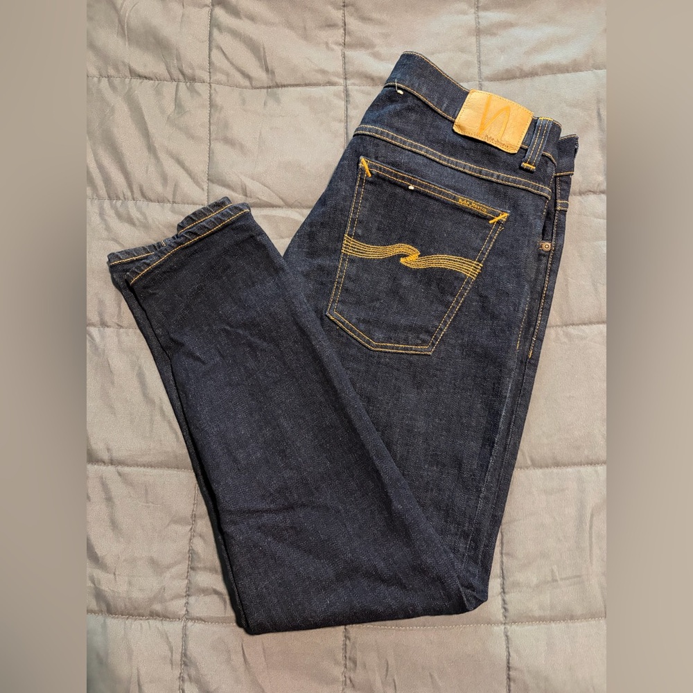 Nudie Jeans Men's Dark Blue Tight Terry Rinse Twill 36 x 30